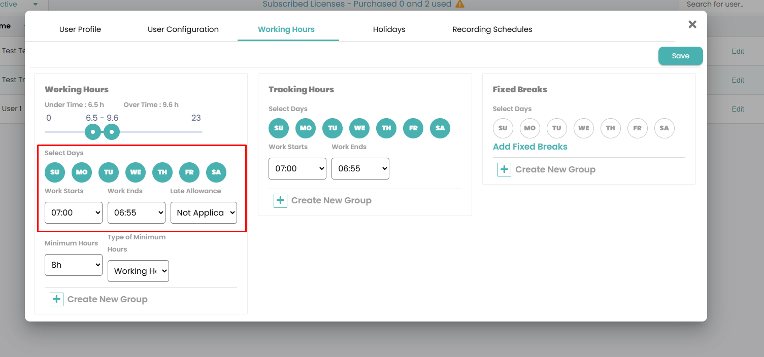 How to configure Working Hours and Tracking Hours