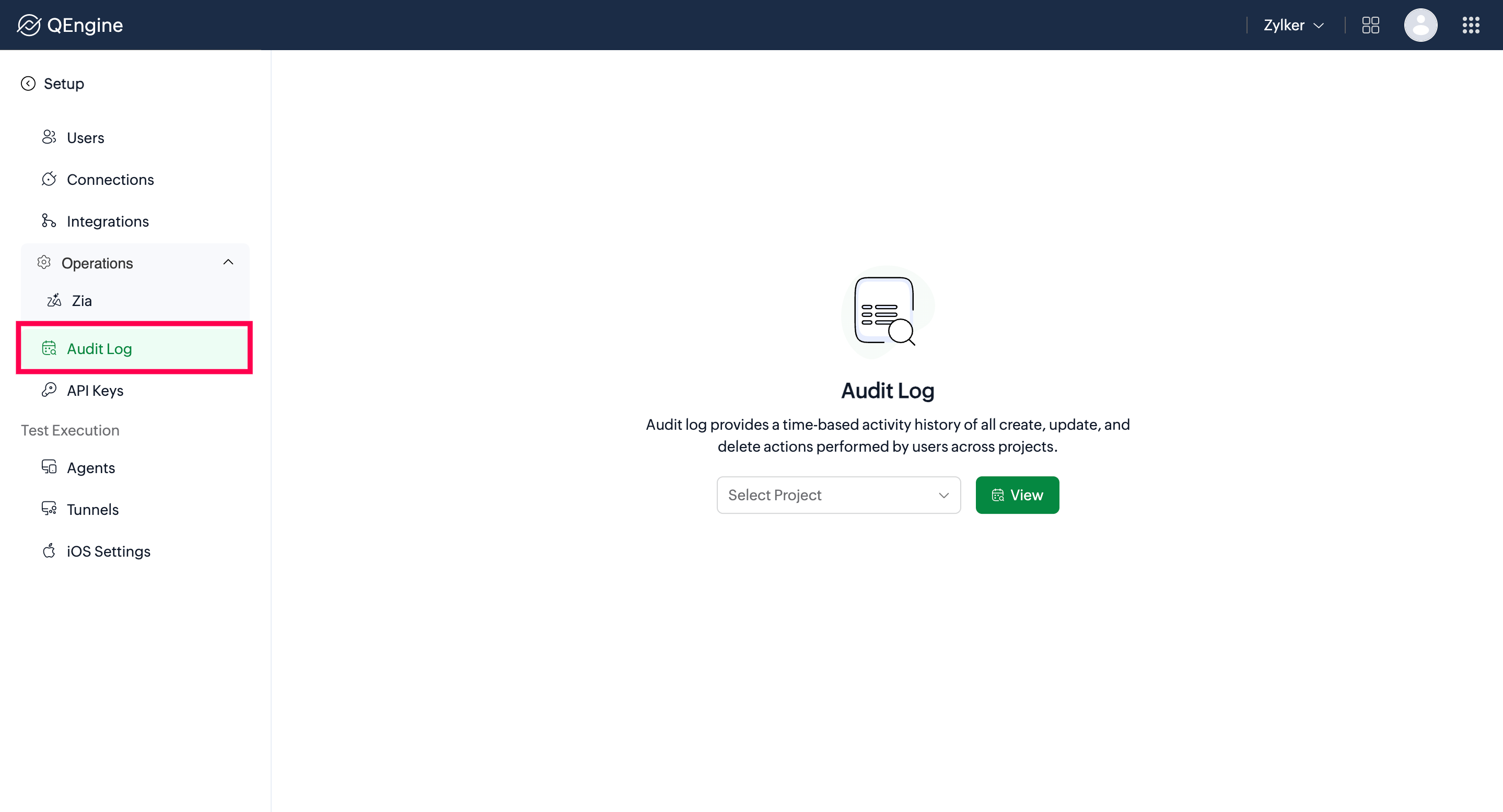 Audit Log selected under Setup in the left navigation panel