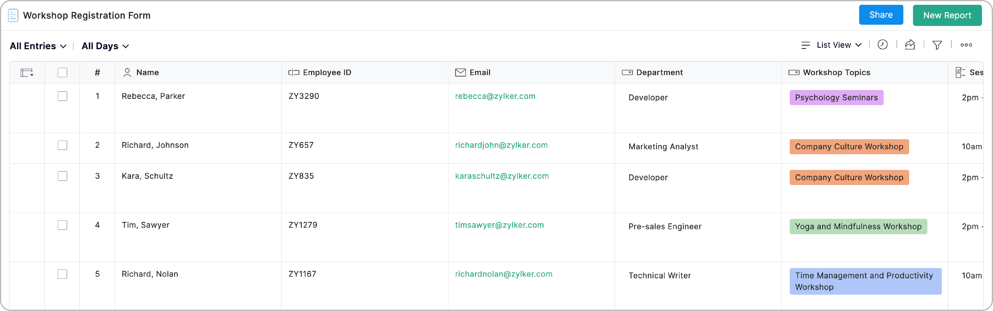 show serial numbers of form entries