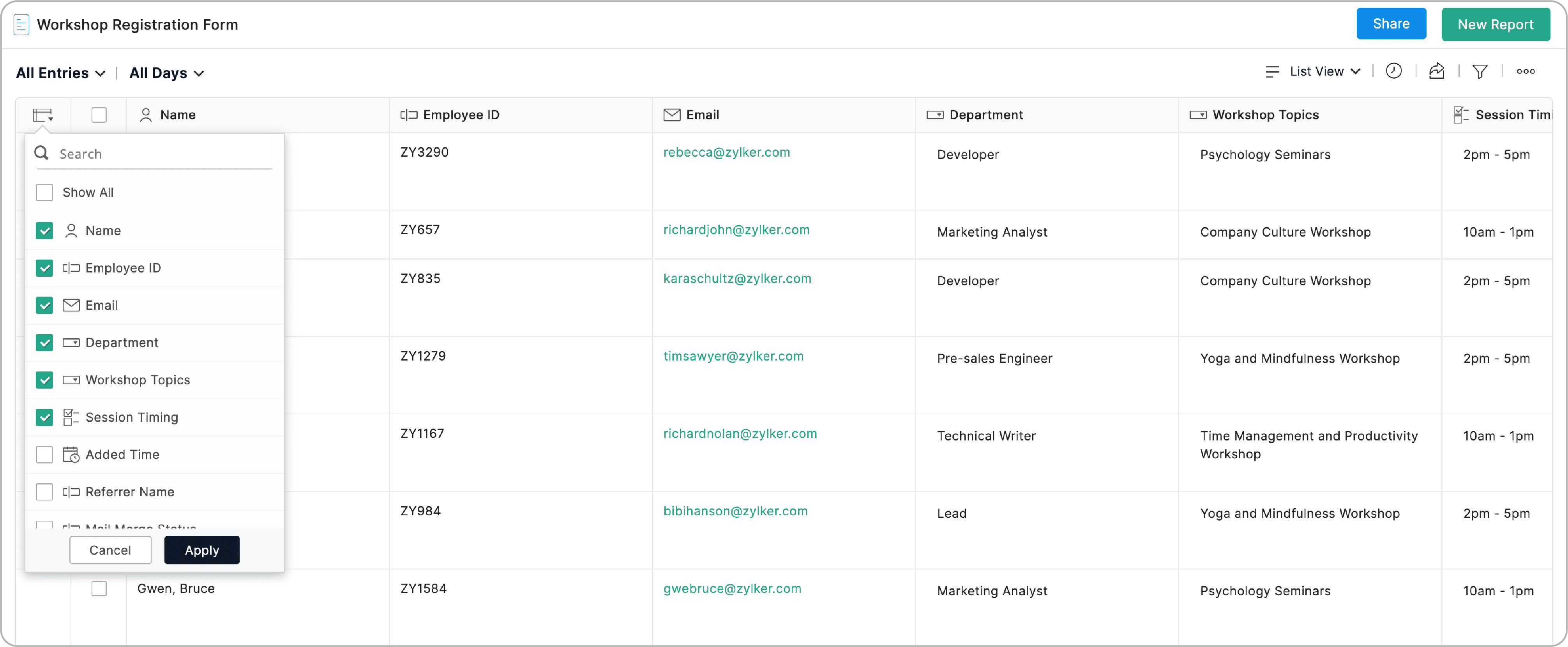 select columns