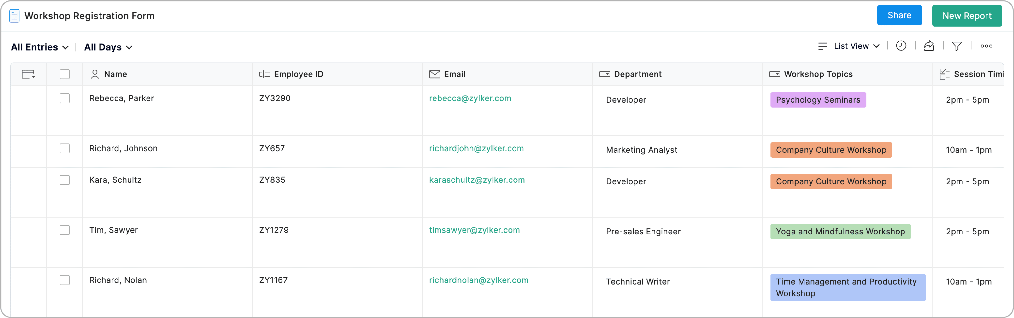 Customize entries