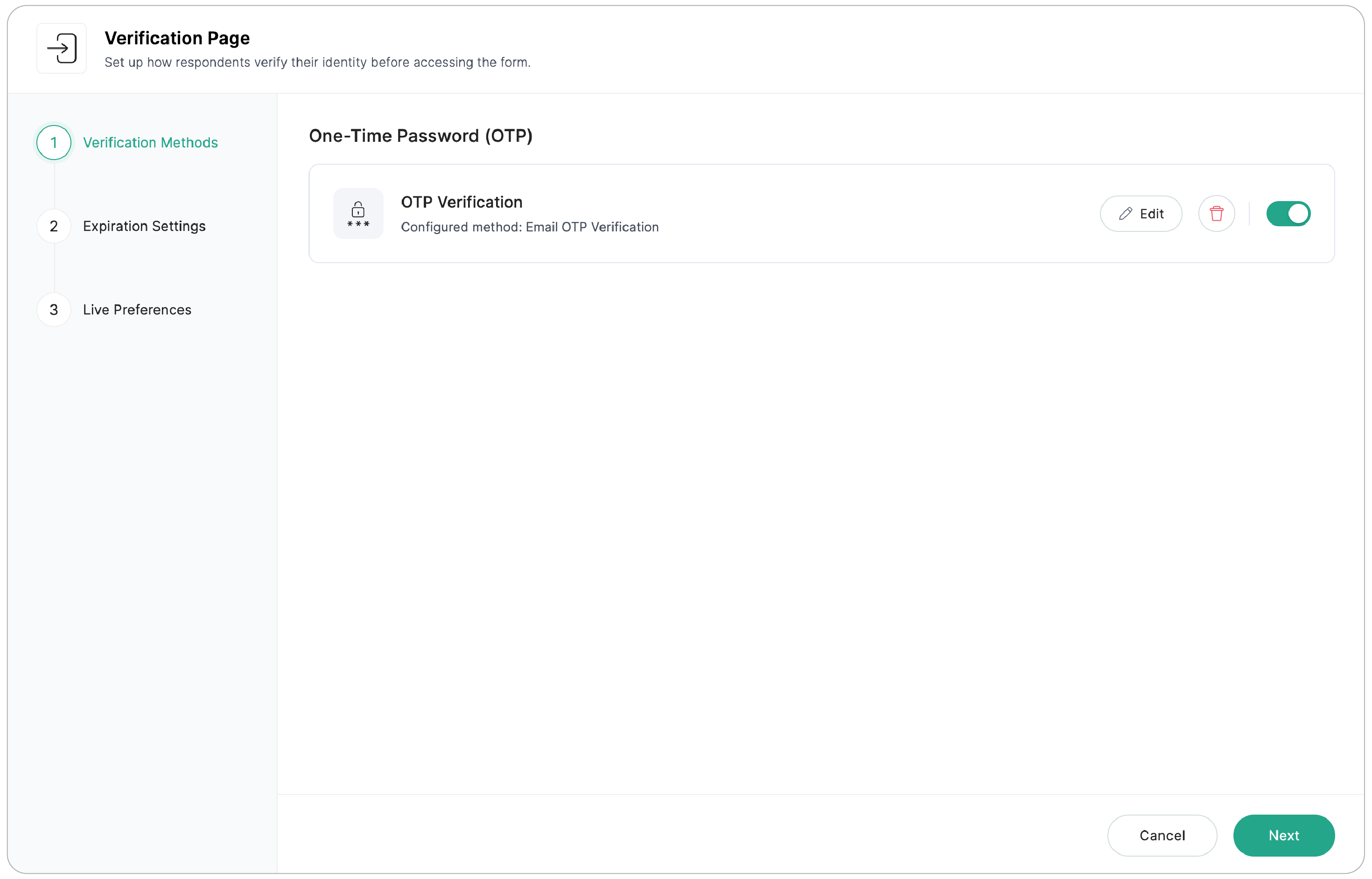 Edit configured OTP verification