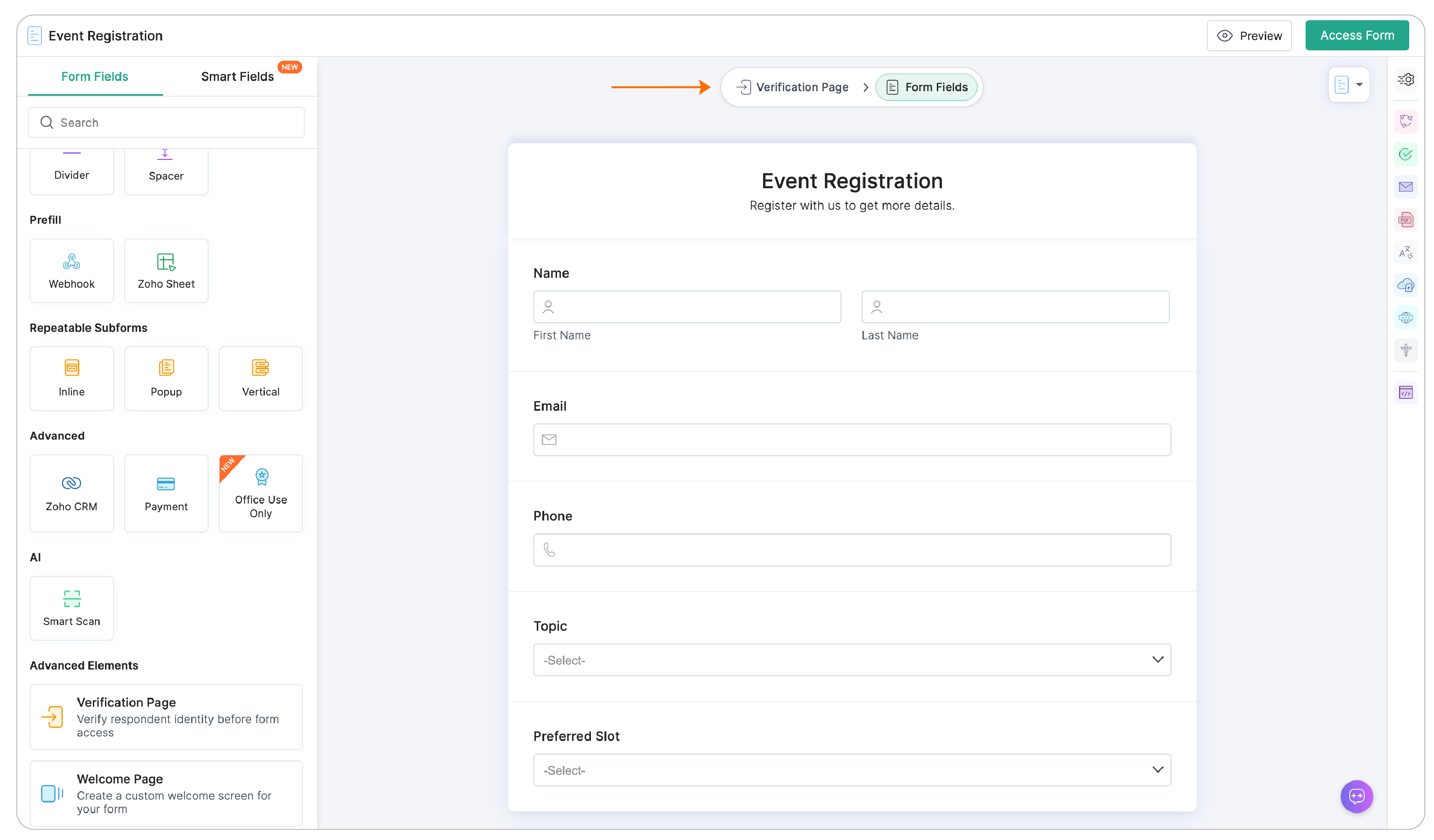 Verification Page in the builder