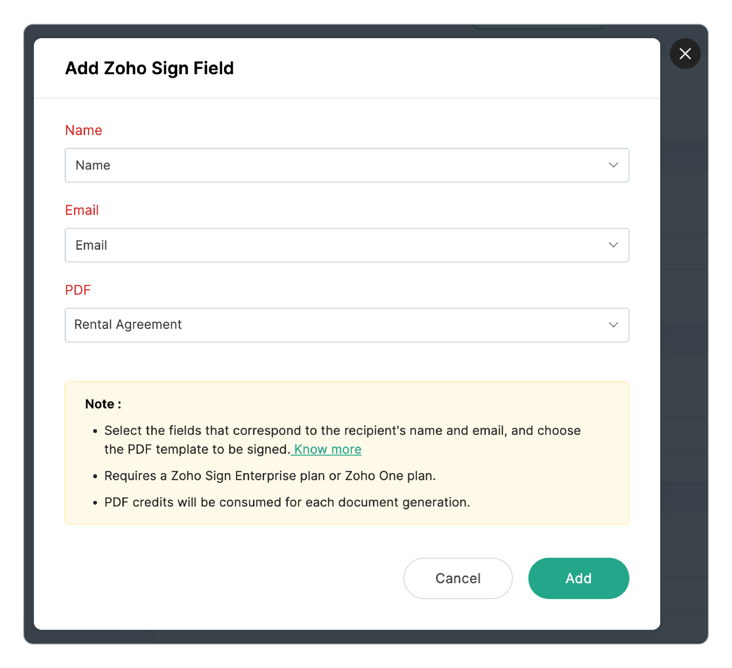 Configuring Zoho Sign Field