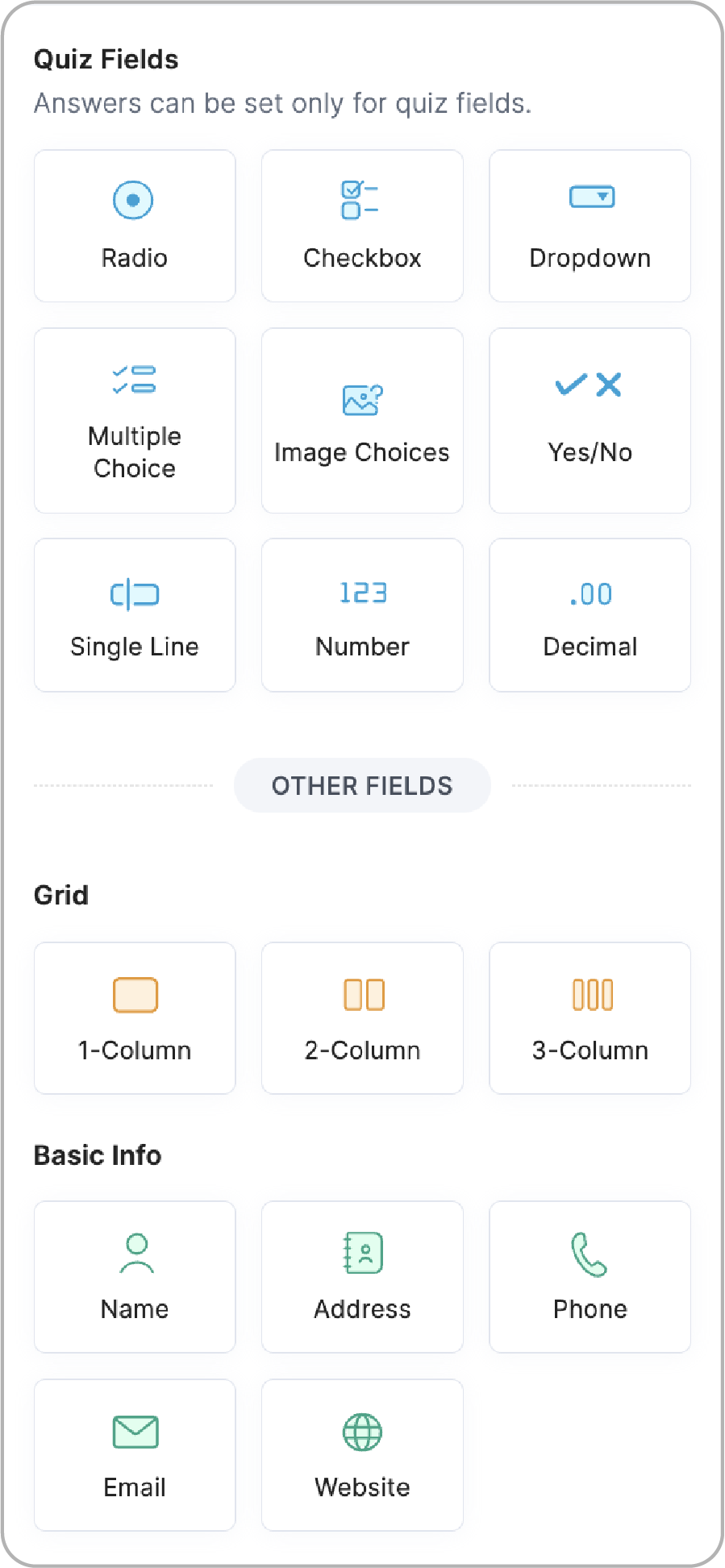 Quiz Fields and Other Fields  