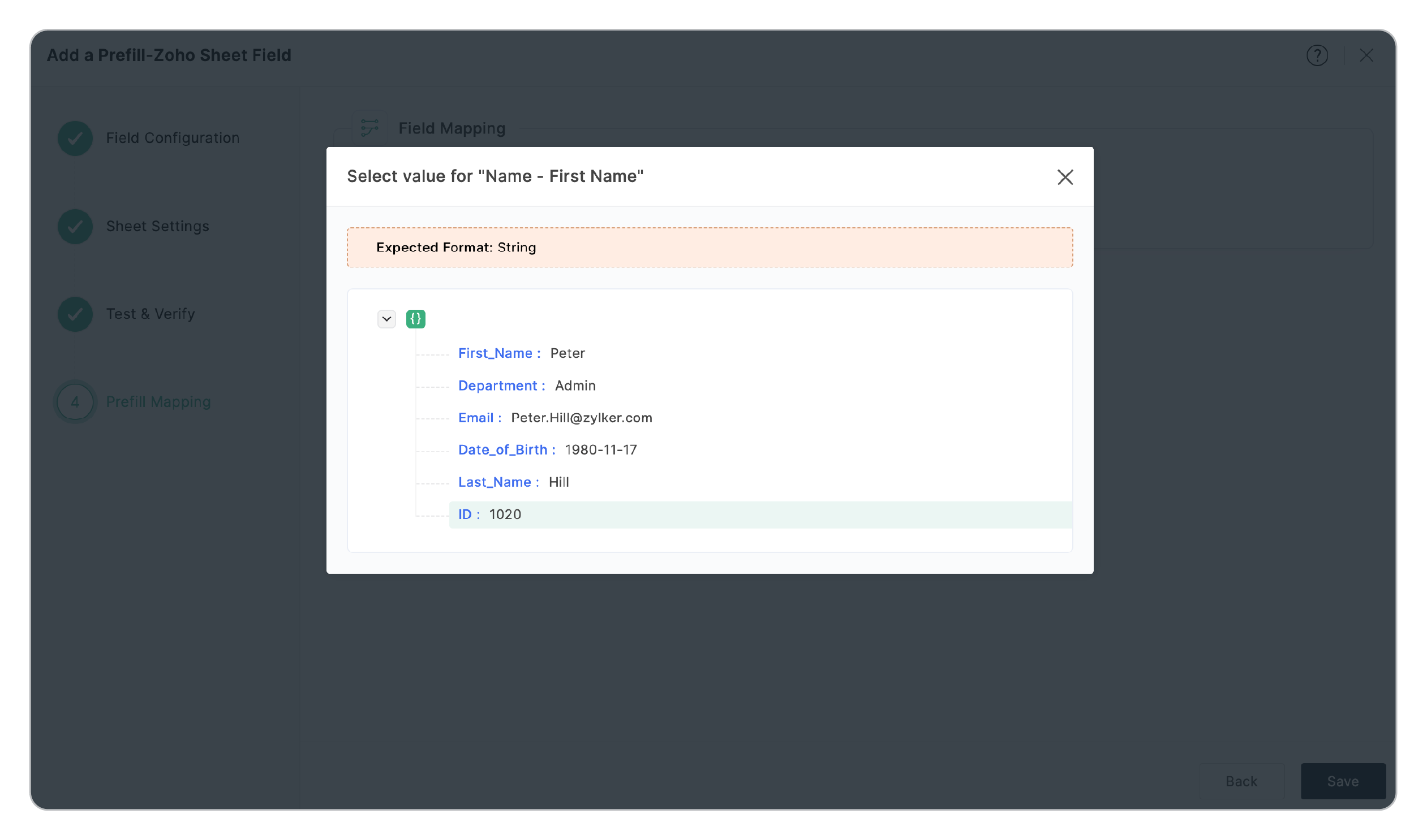 Select value in the response to map