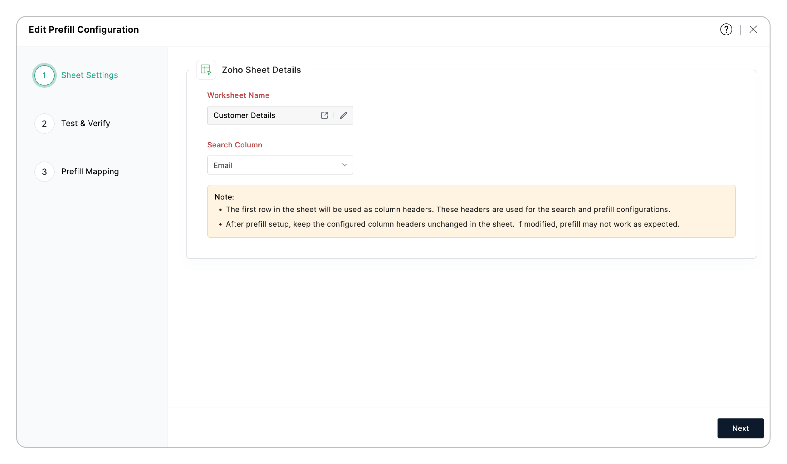  Edit  Prefill Zoho Sheet Configuration