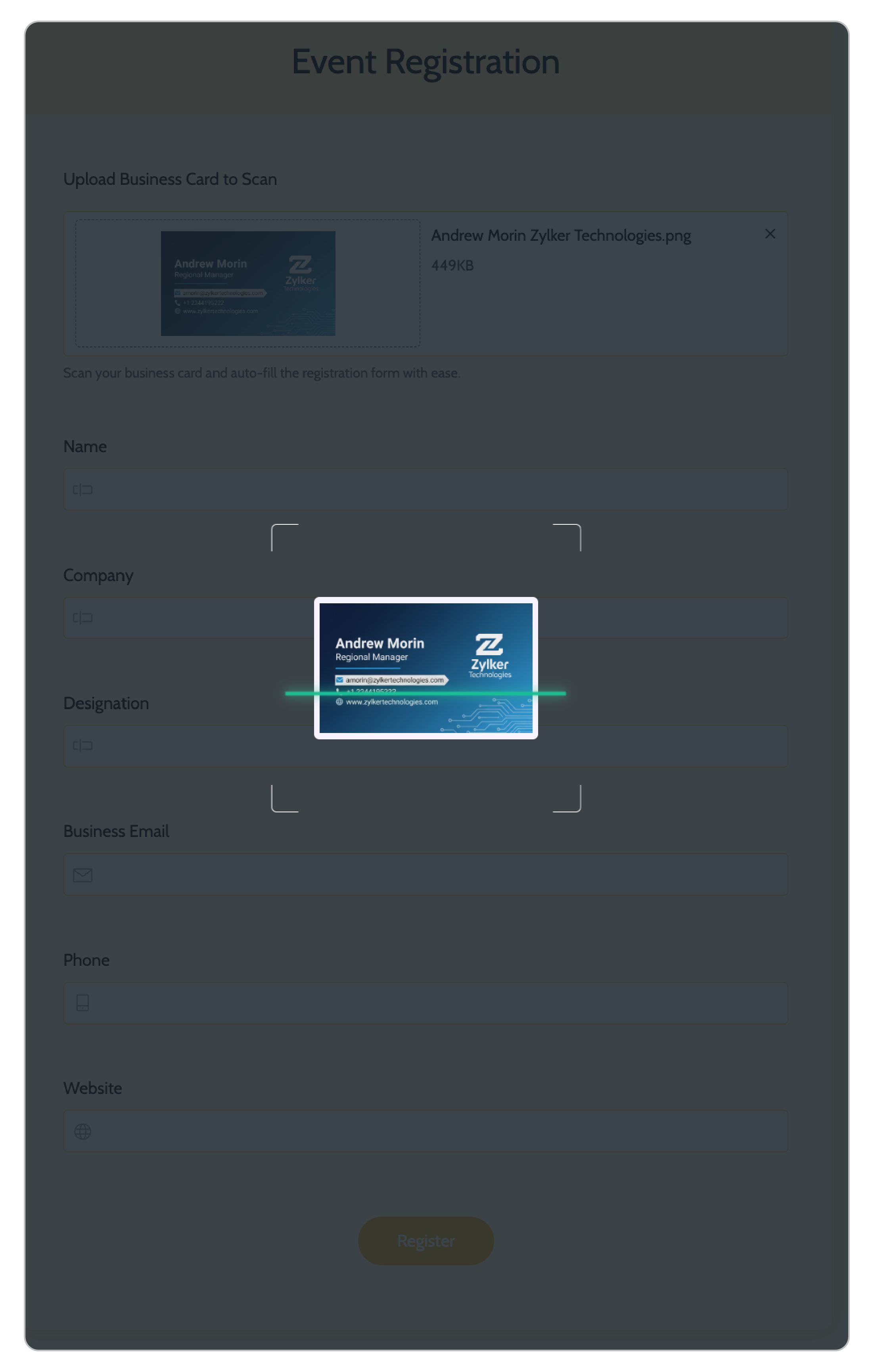 Respondent Uploads a Business Card