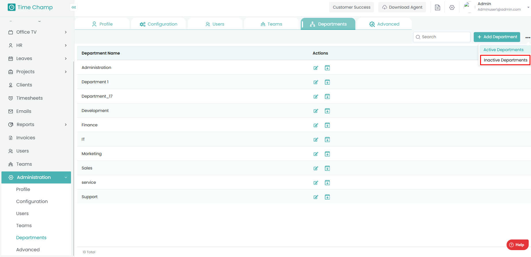 How to add, edit and archive departments
