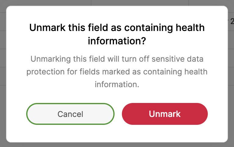 Zoho Tables unmark ephi confirm
