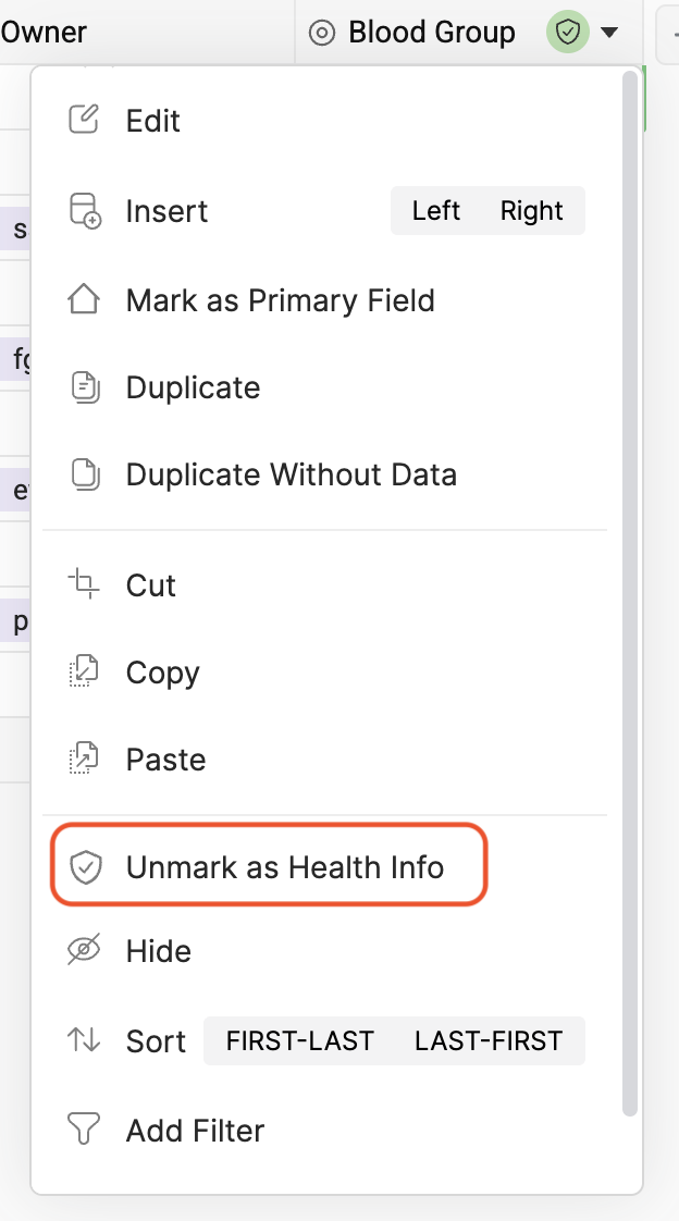 Zoho Tables unmark ephi
