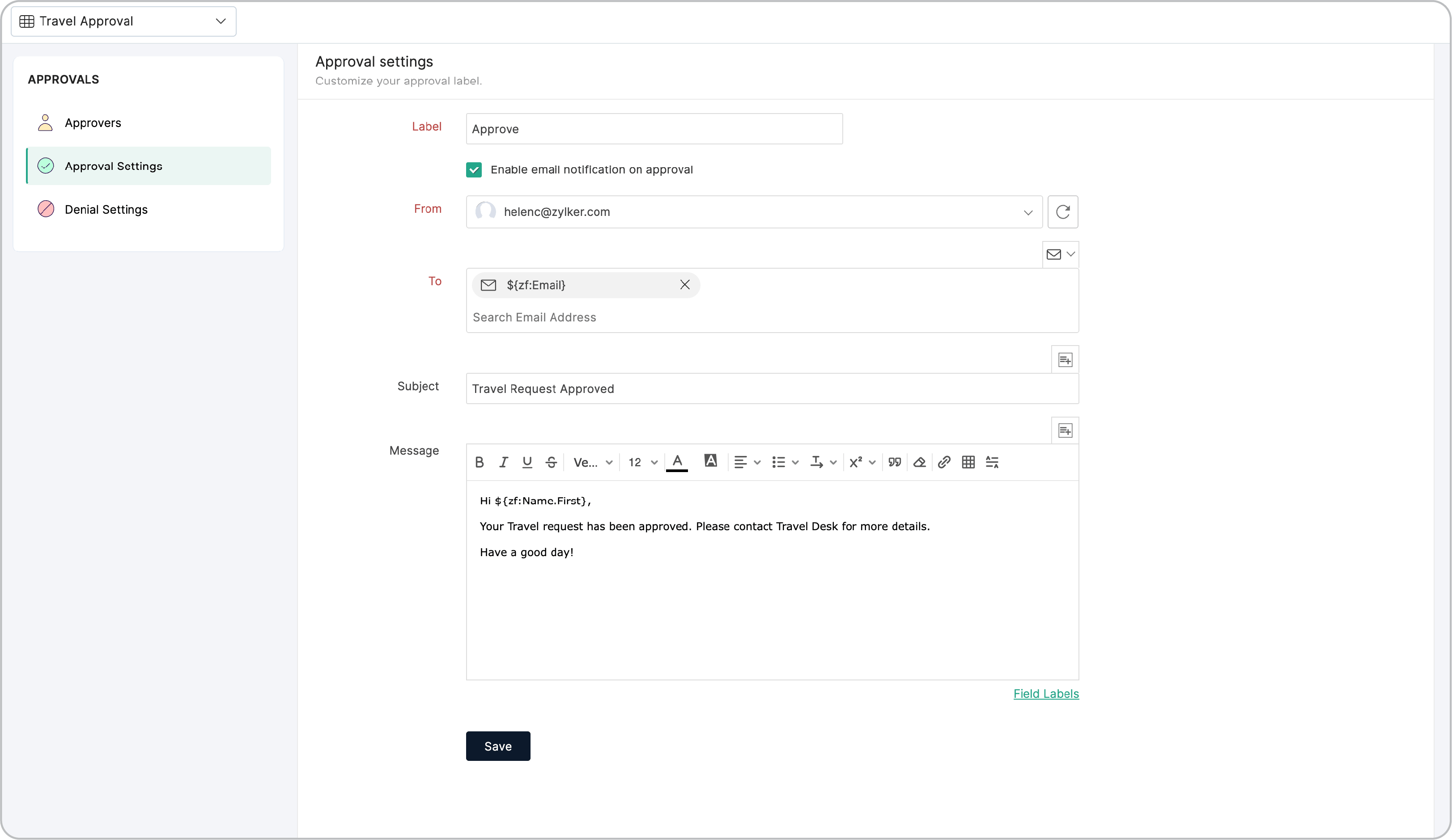 Approval Settings  