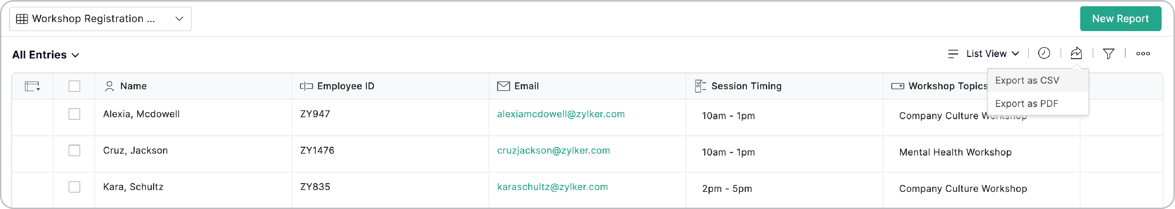 Export as CSV or PDF