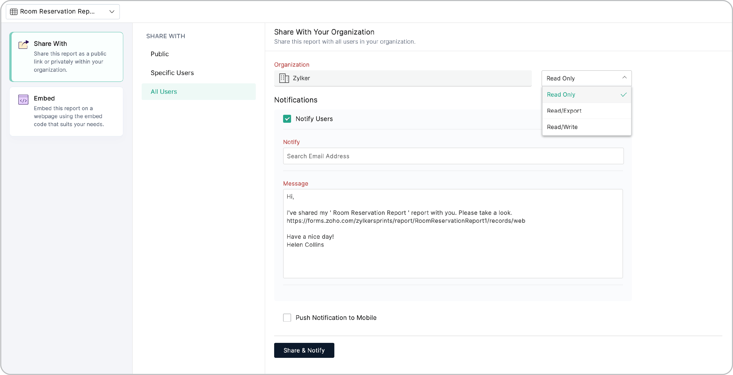 Share report with all users