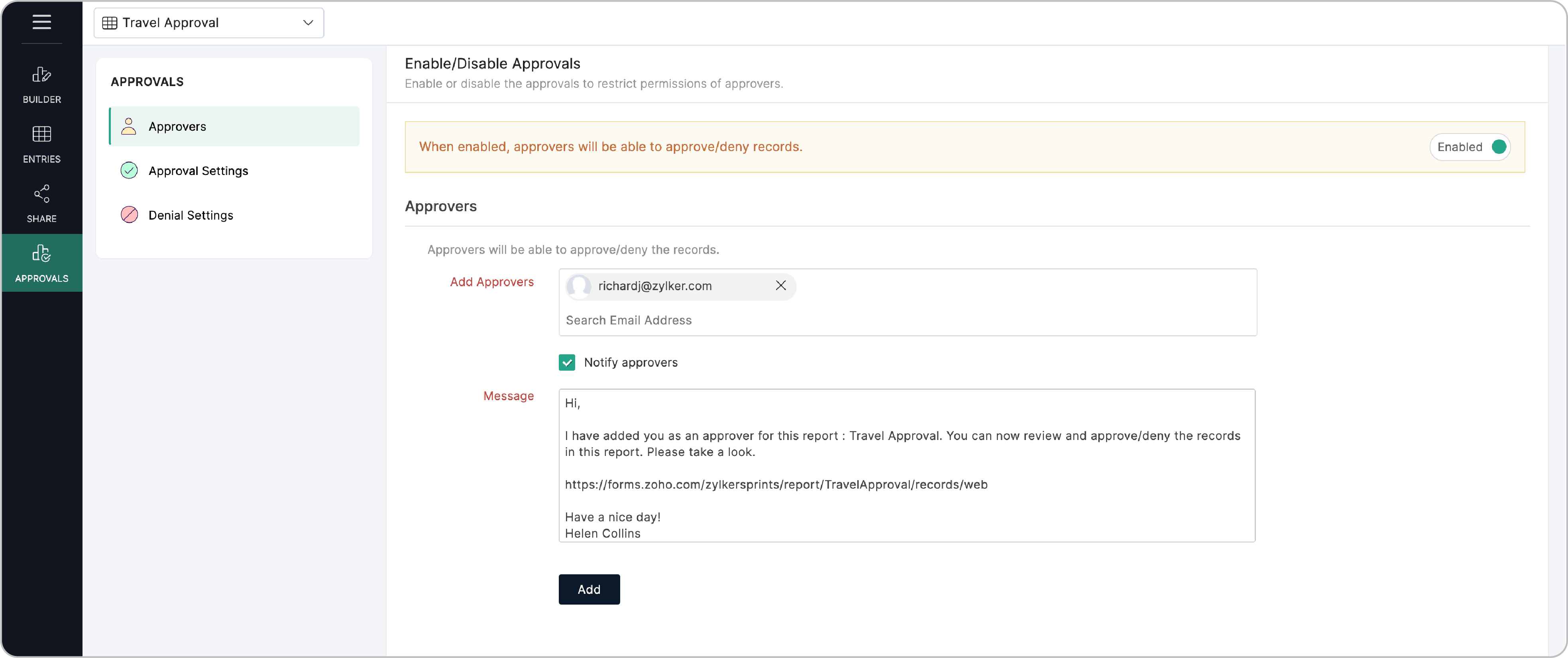 Adding Approvers