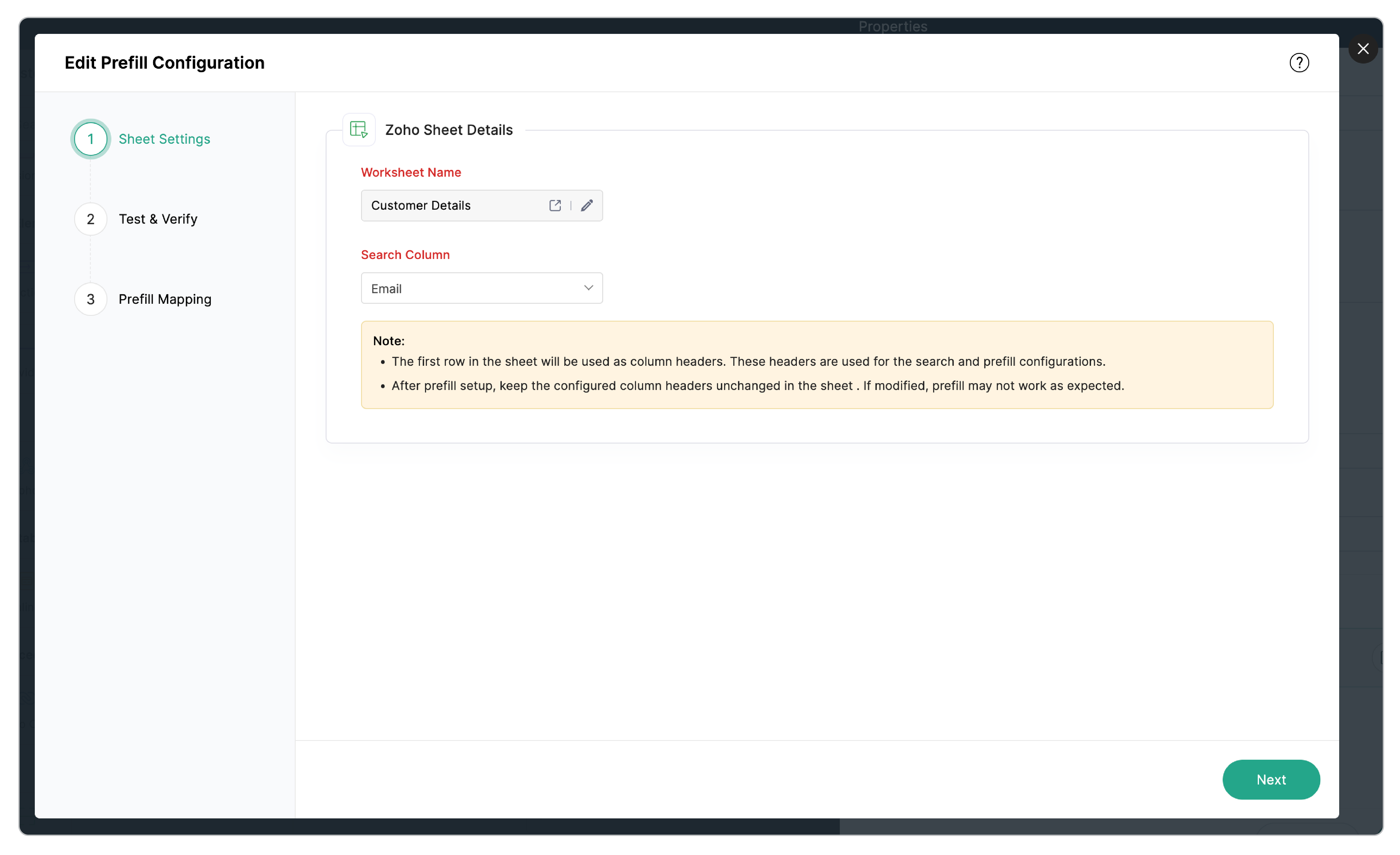  Edit  Prefill Zoho Sheet Configuration