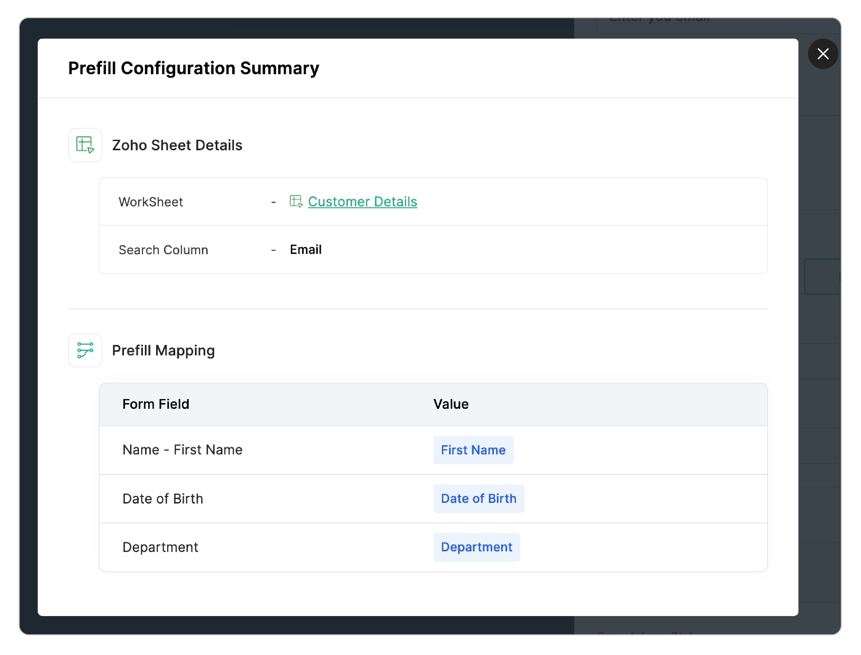Prefill Configuration Summary 