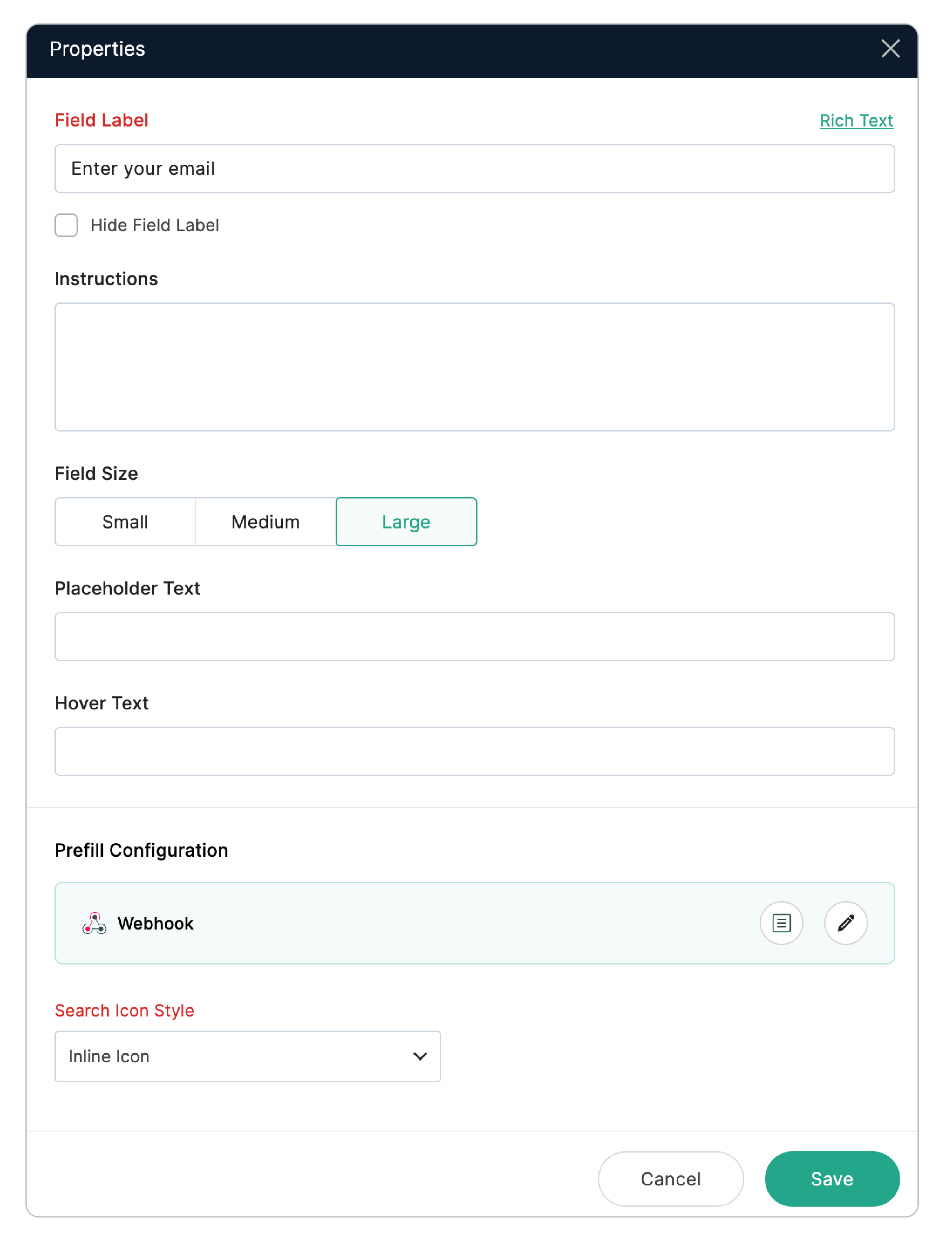 Prefill-Webhook Field Properties