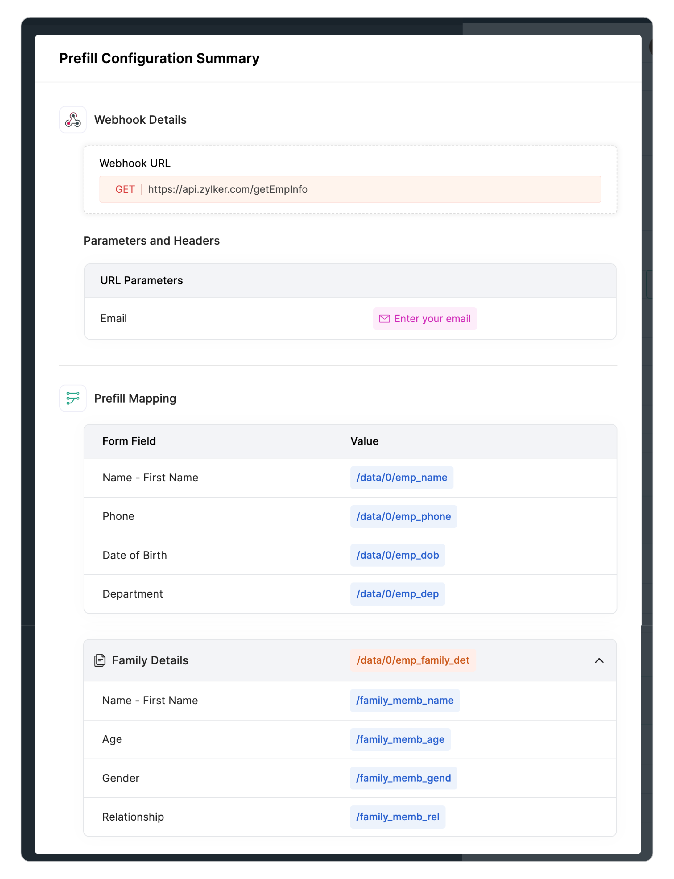 Prefill Configuration Summary 