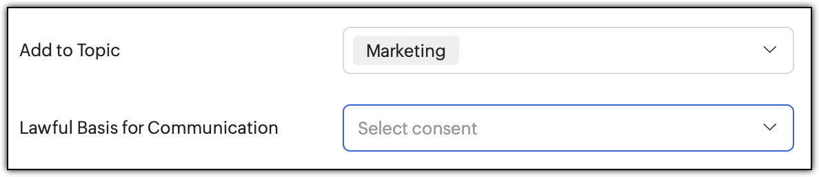 The lawful basis for communication field appears after enabling GDPR under Compliances in Settings.