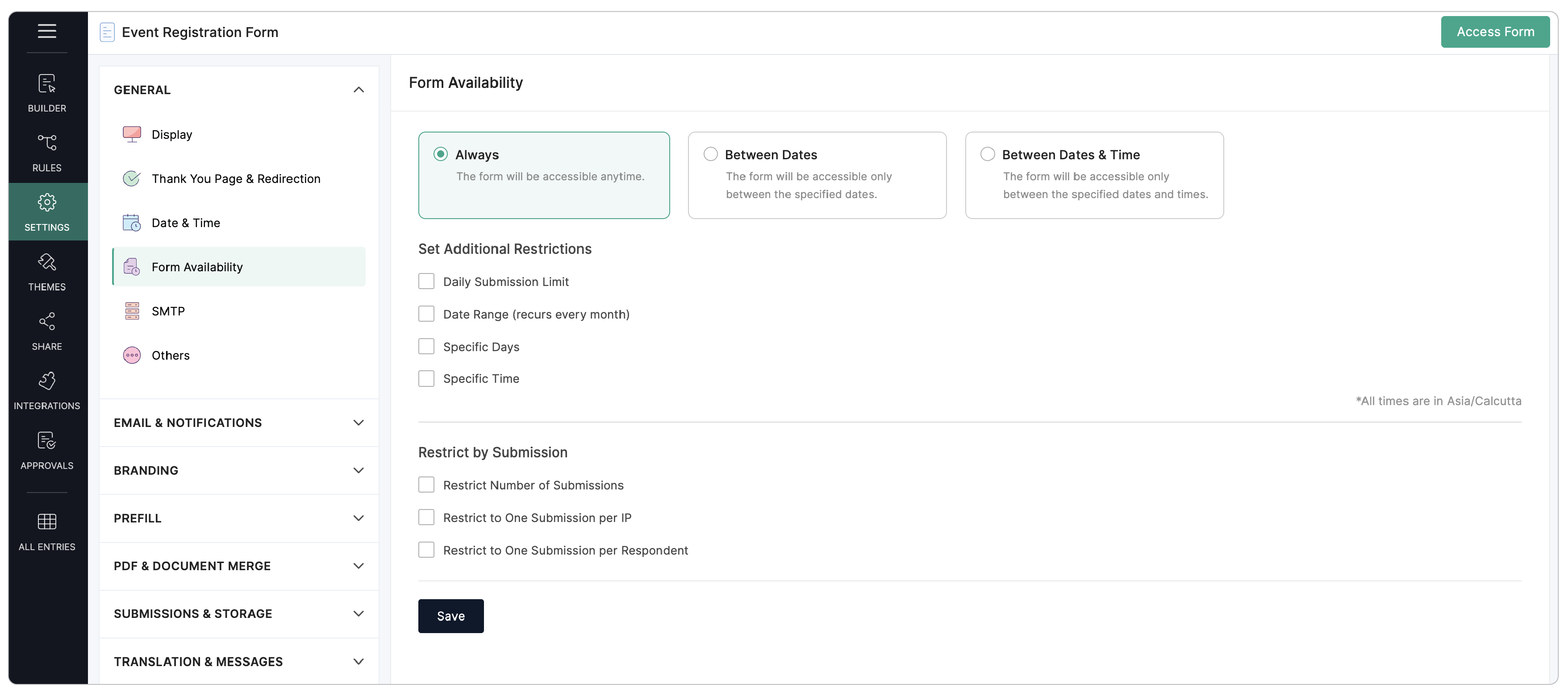Form Availability Settings