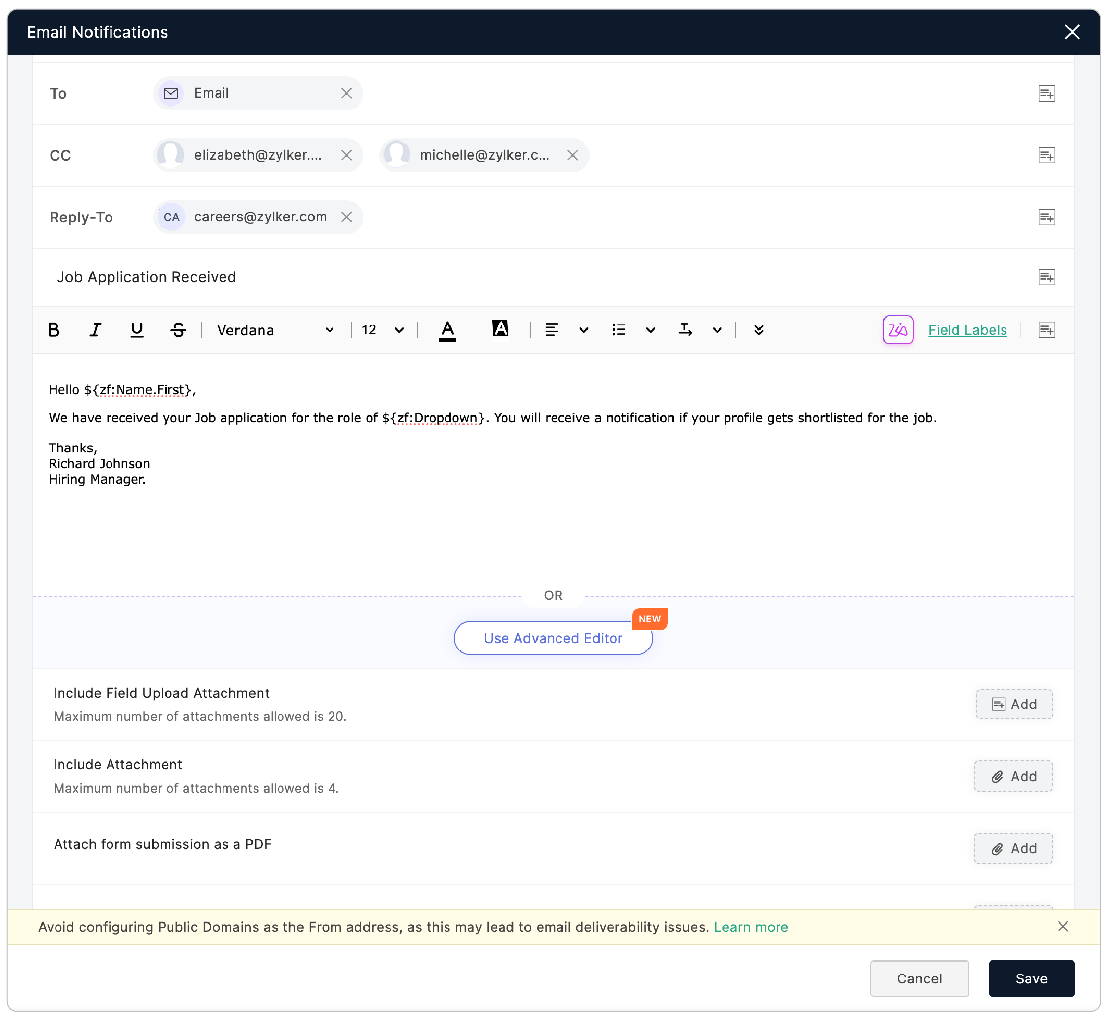 Email Template Attachment