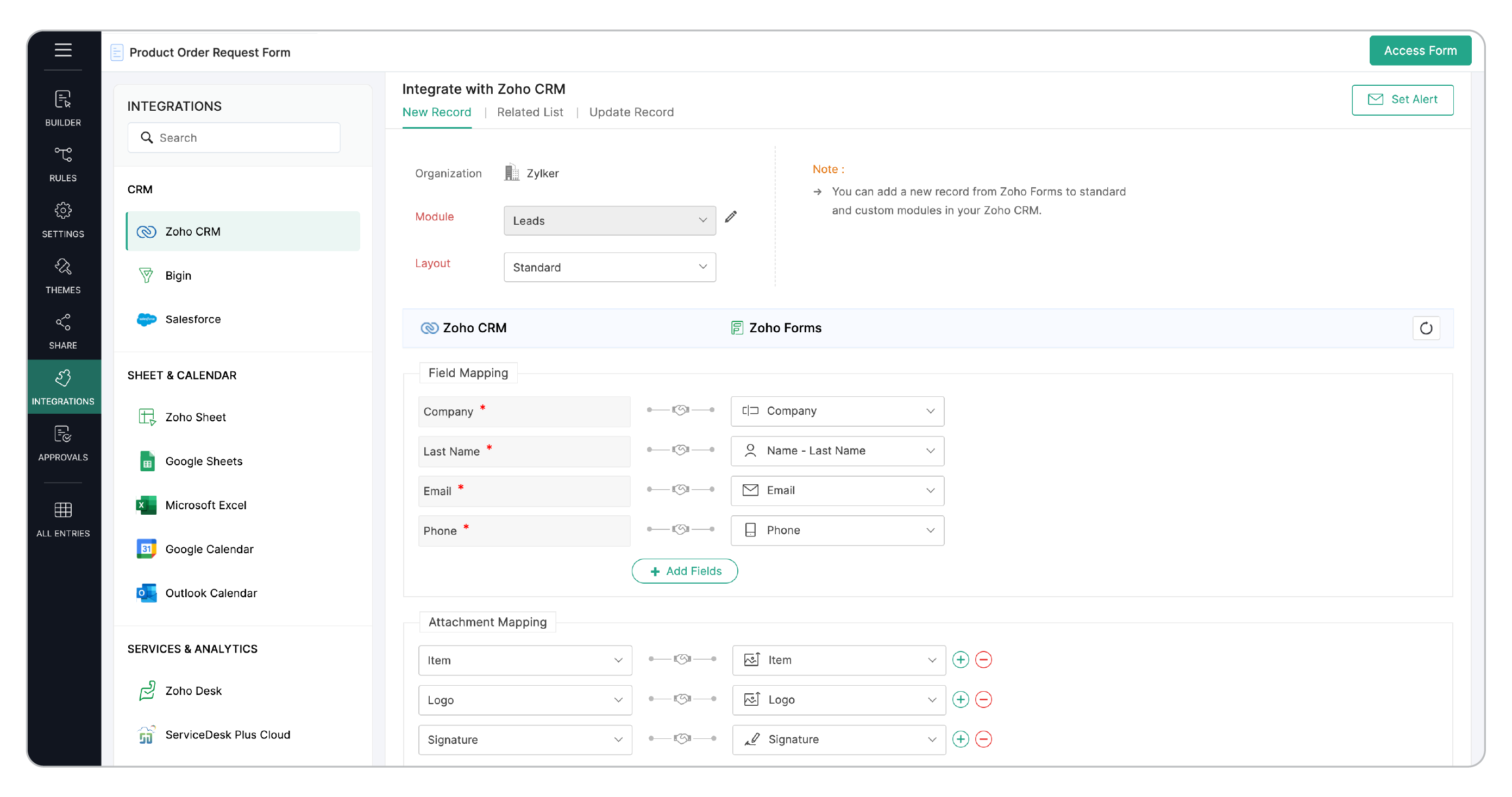 Map fields and attachments