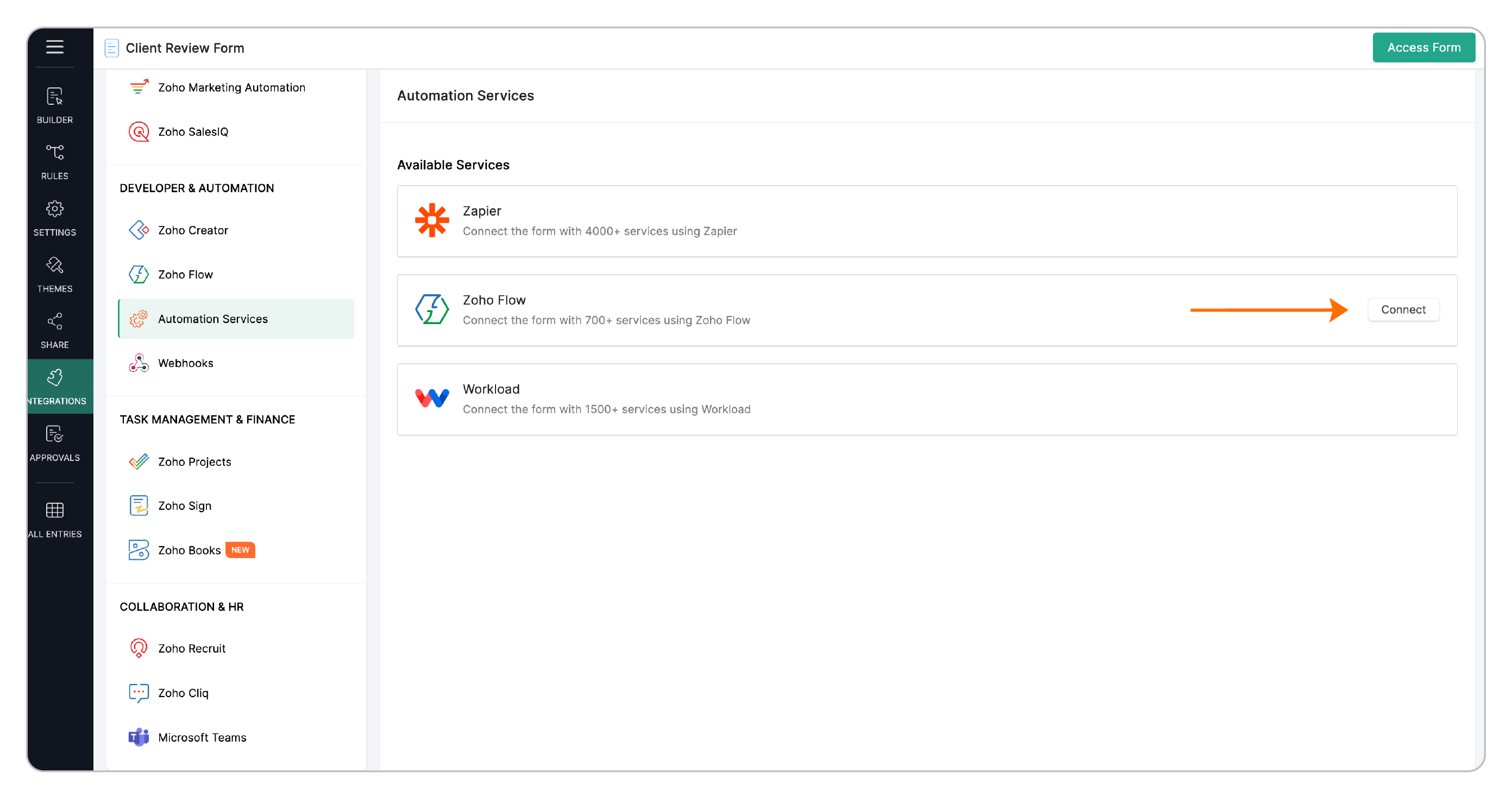 Connect with Zoho Flow