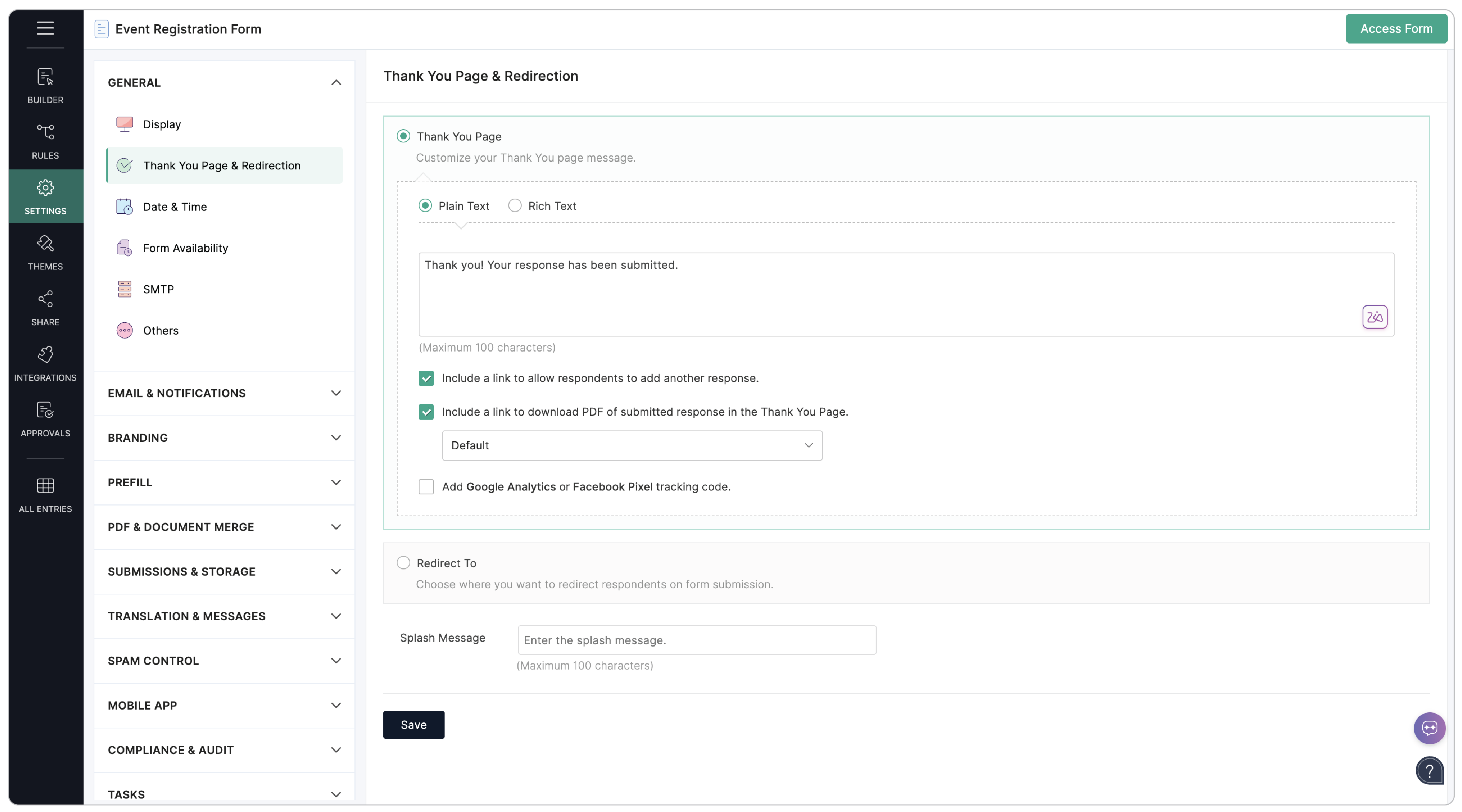 Thank You Page Settings