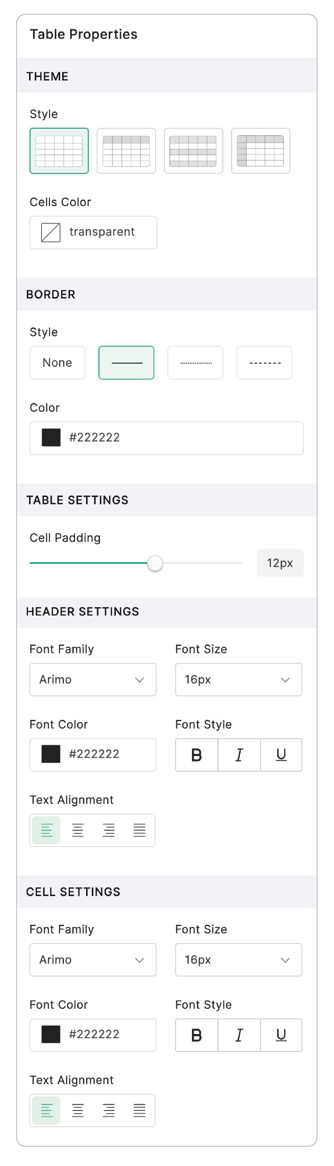 Table Properties