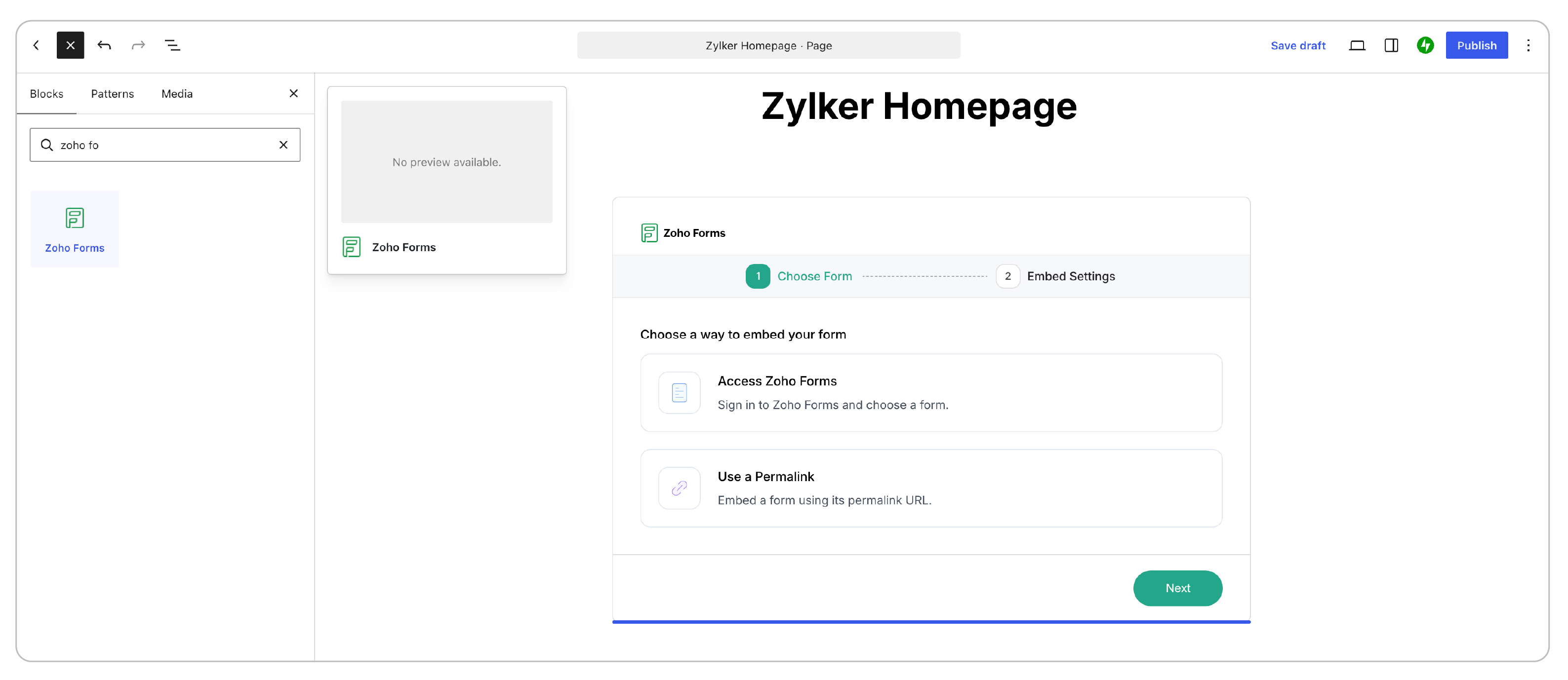 Add Zoho Forms form to a WordPress page