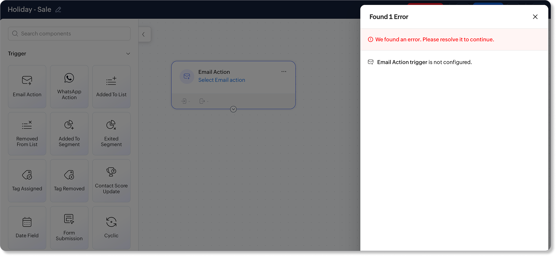 Error panel