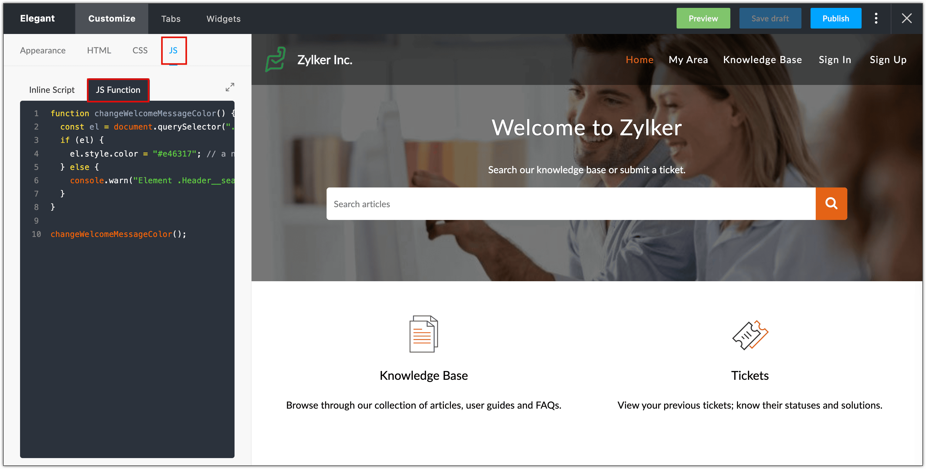 Advanced Customization of the Help Center using JavaScript