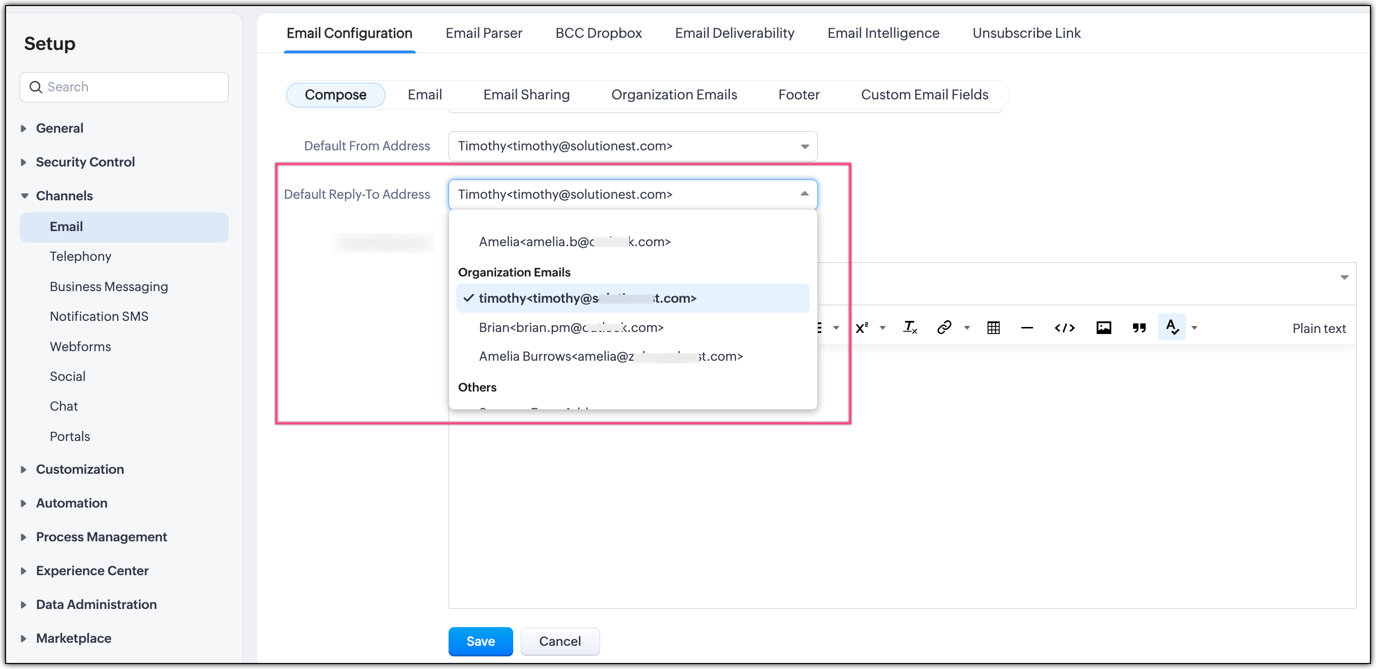 Default replies in Zoho CRM