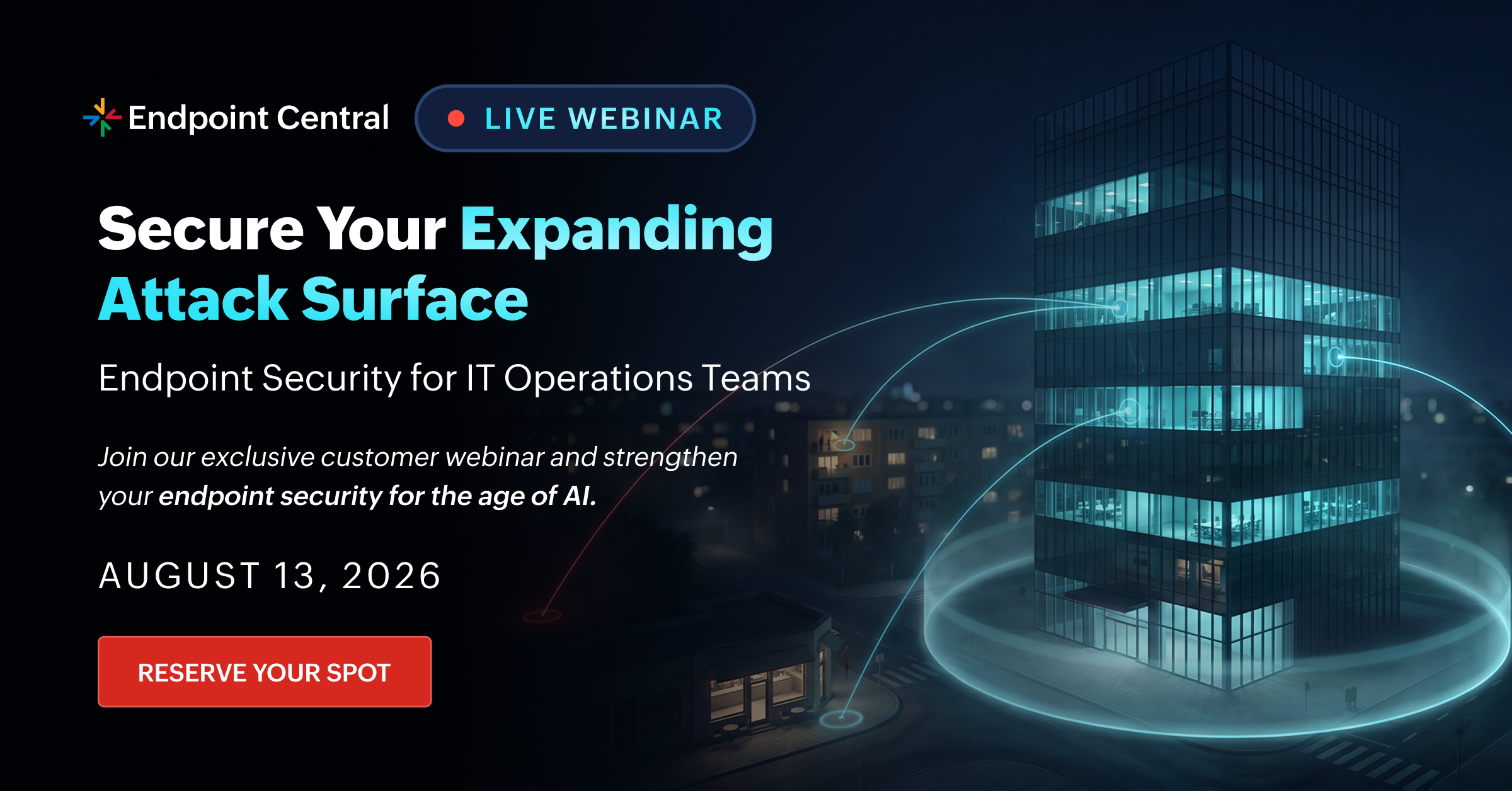 Endpoint Central webinar banner on securing expanding attack surface for IT operations teams.